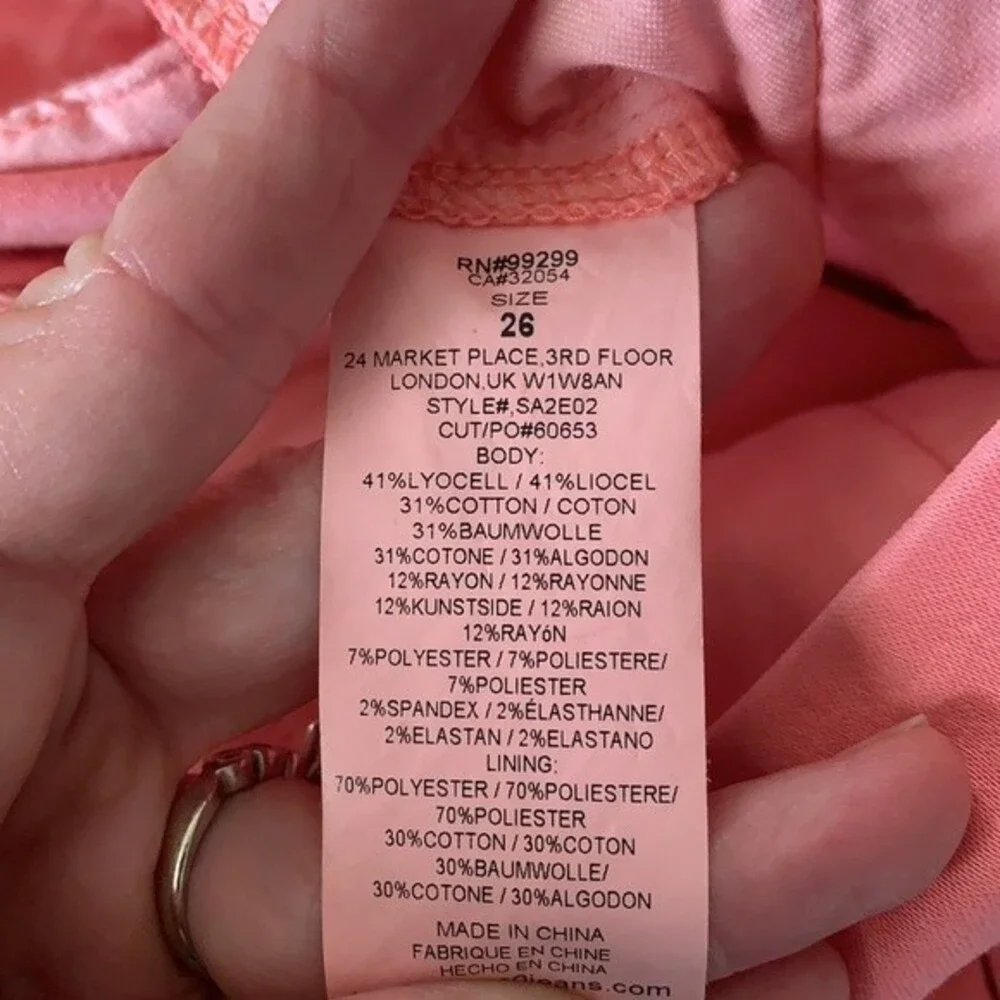 Level 99 Skinny Chino Pants Peach Size 26